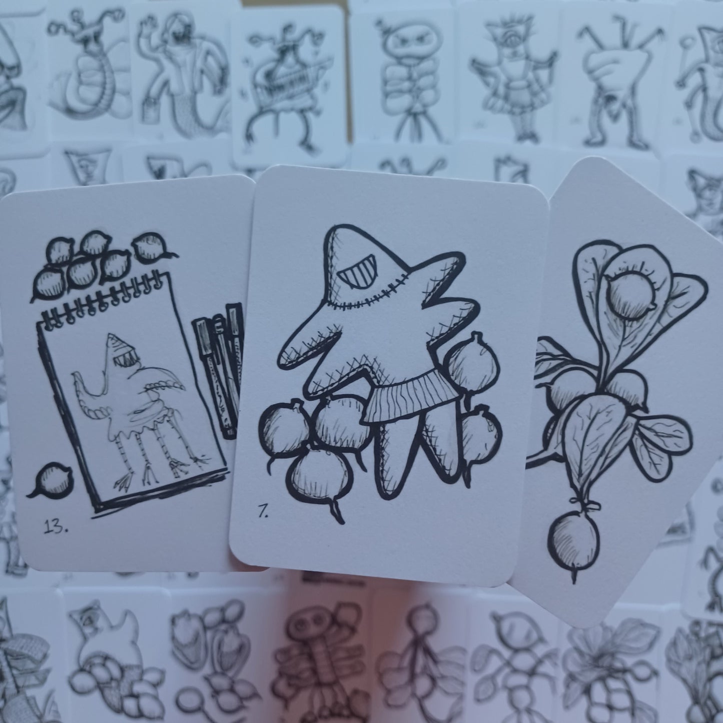 ... Quickly Grabbing creatures that are totally different and counting your Radishes. (B&W edition)