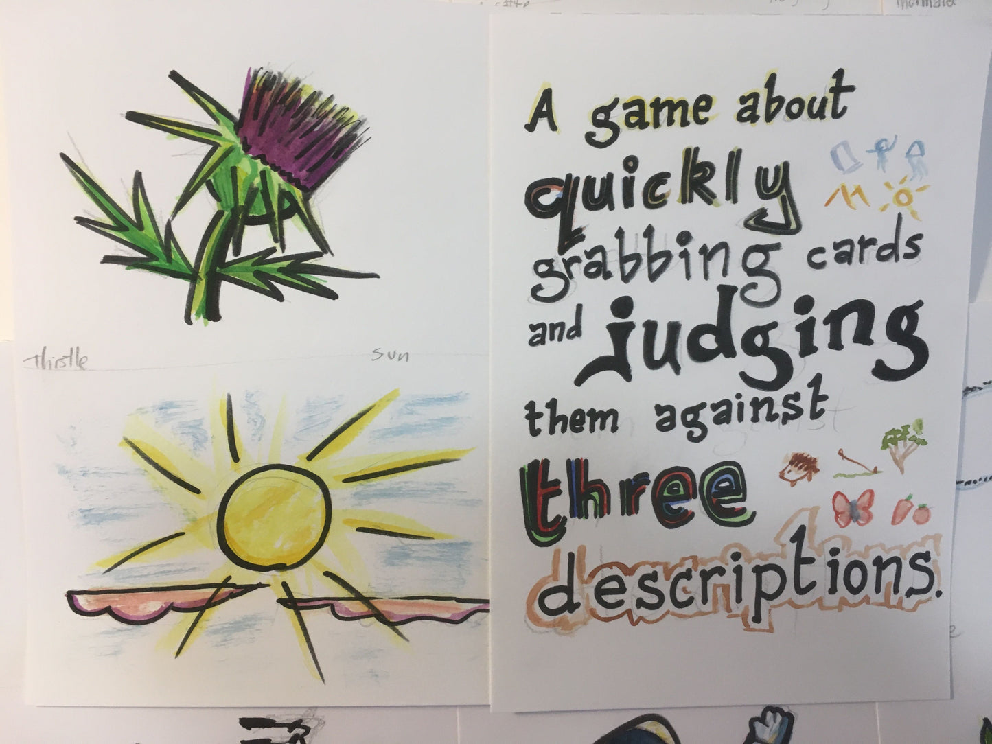 ... Quickly grabbing cards and judging them against three descriptions. (BOX)